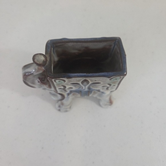 Vintage Glazed Ceramic Elephant Succulent Air Plant Planter Numbered Blue Brown - Picture 6 of 11